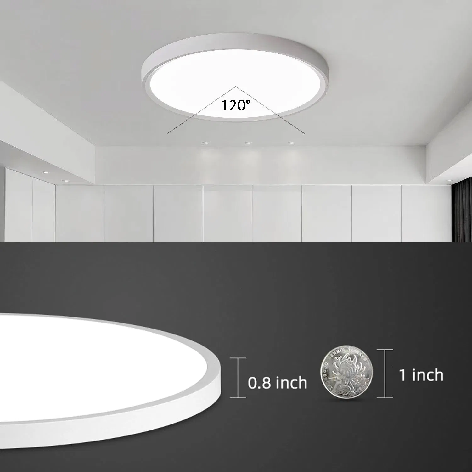 Easy Install Flush Mount White Black Round Mirror Lamp Kitchen Bedroom Hallway Dimmable LED Ultra Thin Ceiling Light