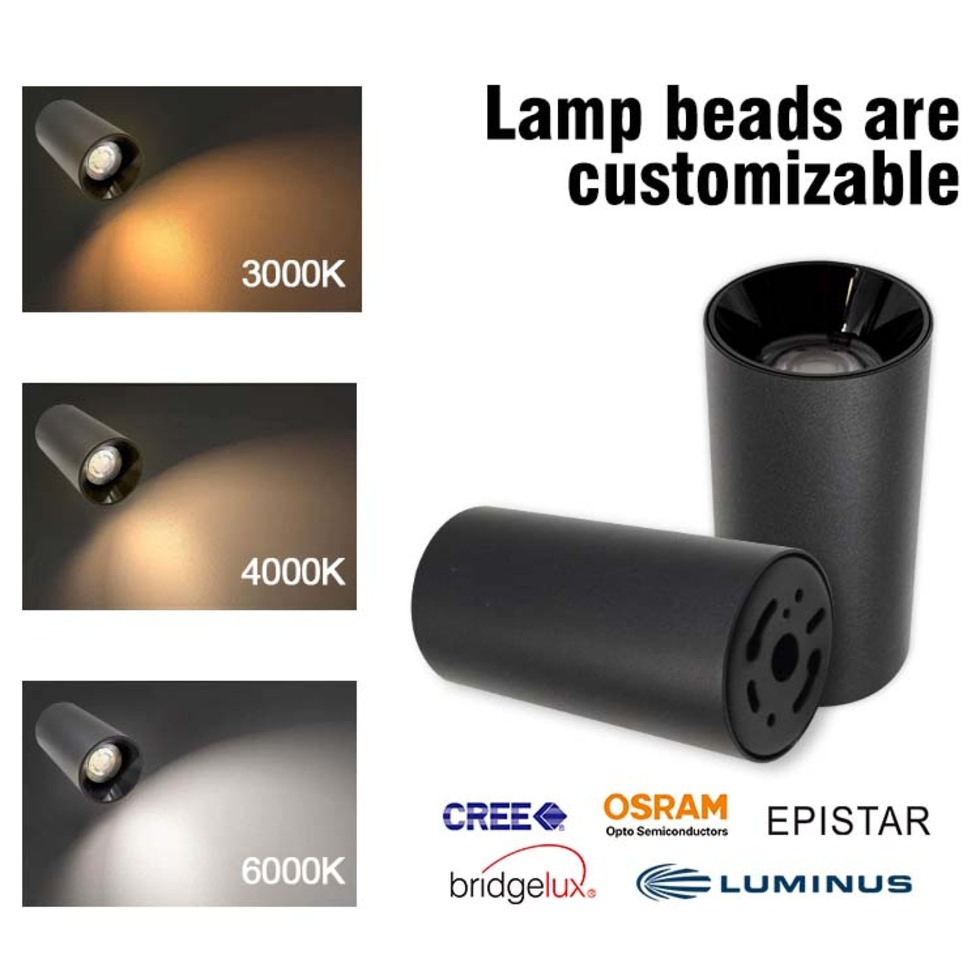 Cylinder White Black Downlight Surface Mounted Aluminum COB LED Down Light