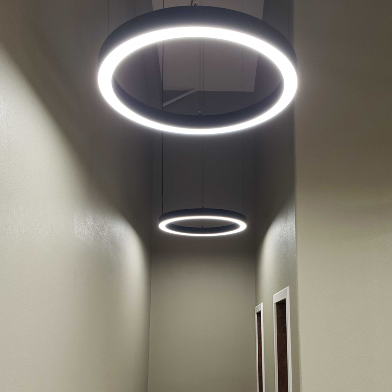 Aluminum Profile LED Curved Light Fixtures 100lm/W Office Hanging Ring Light