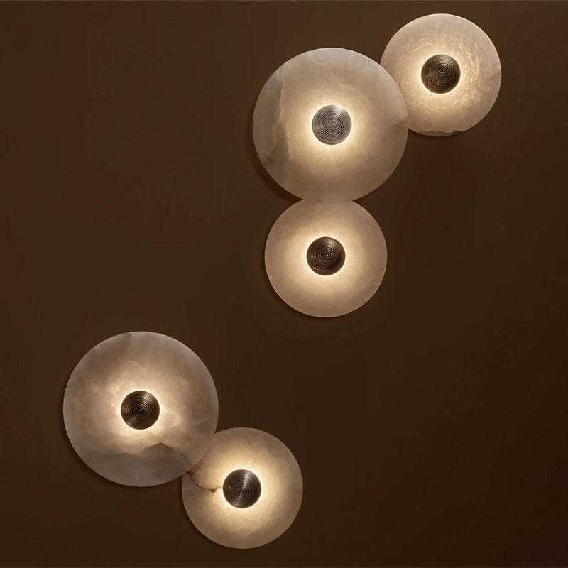 Modern American Design Alabaster Stone Round Disk Shade LED Wall Lamp Hallway Bedroom Light Mounted Sconce