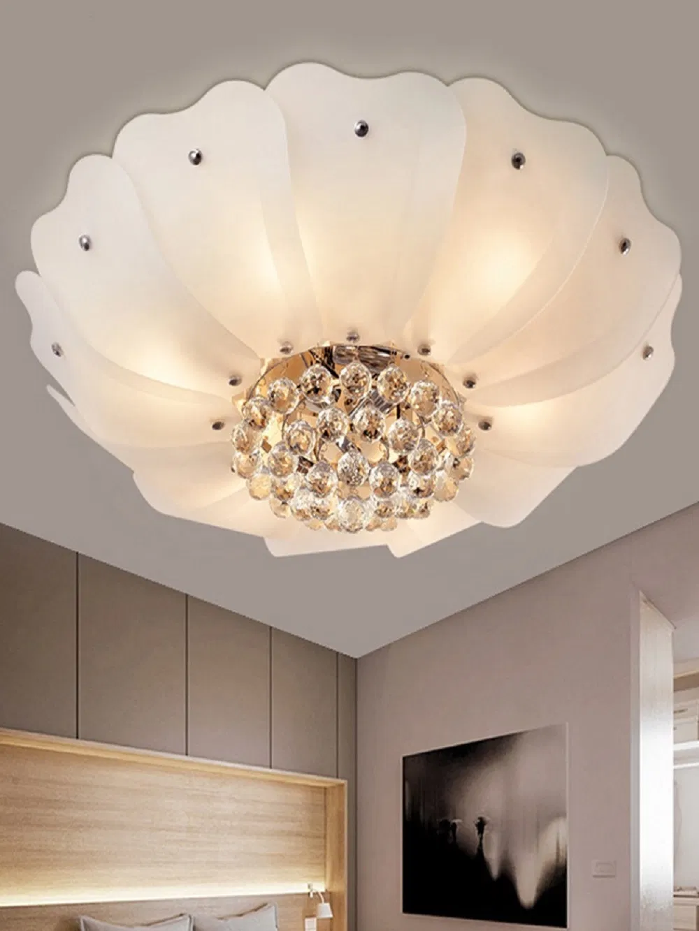 Factory Price Hotel Crystal Flush Mount Ceiling Lamp Modern Simplism Flower Art Lighting Fixture Corridor Living Room LED Pendant Light