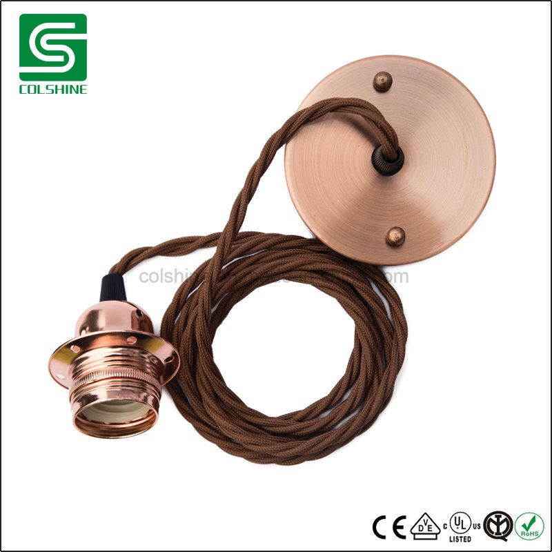 E27 Indoor Matel Ceiling Pendant Lamp Light with Fabric Wire