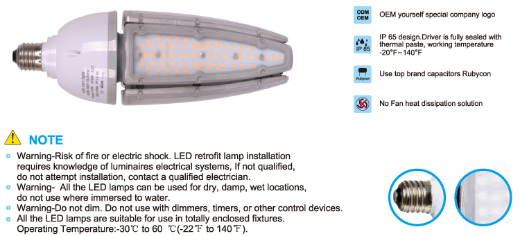 30W E26 E27 E39 E40 Mogul Base Corn Light Lantern LED Post Top Lotus Light, Lotus Lamp