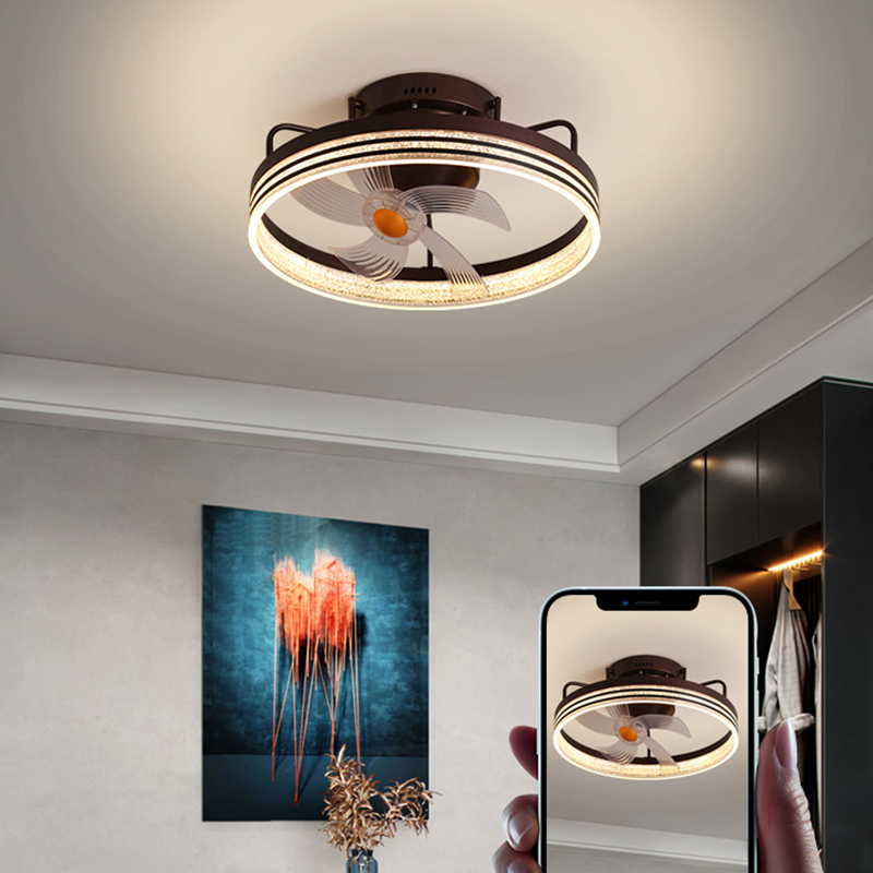 Modern Black/White Crystal Flush Mount LED Ceiling Fan Light for Living Room