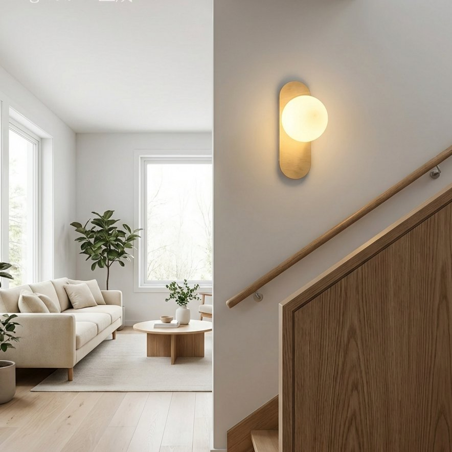 Hisoon Morden Design Brass Home Deco MDF Wooden Glass LED Wall Sconce