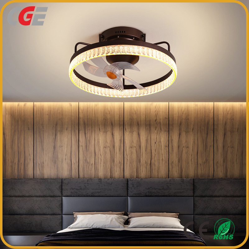 Modern Black/White Crystal Flush Mount LED Ceiling Fan Light for Living Room