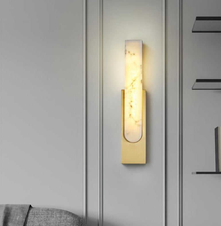 Home Decor Decoration Gold Metal Light Alabaster Living Room Bedroom Corridor Interior Sconce LED Wall Lamp