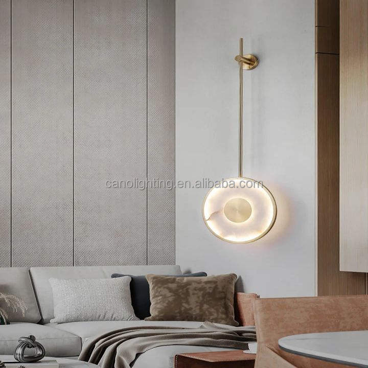 Modern Luxury Alabaster LED Round Marble Wall Lamp for Villa Hotel Interior Decoration Lighting Wall Sconce Lamp