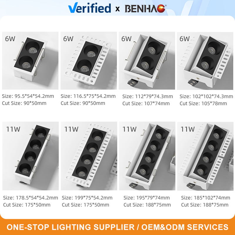 Trimless Recessed Pure White Die-Cast Aluminum Adjustable Dimmable Smart Home Lighting LED 6W 11W Spot Linear Grille Light