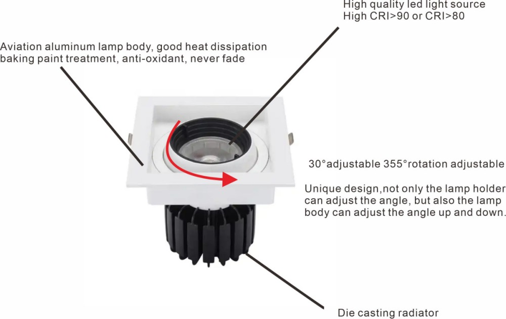 Anti Glare CCT Grill Panel Light Adjustable GU10 Recessed LED Downlight for Project Spotlights