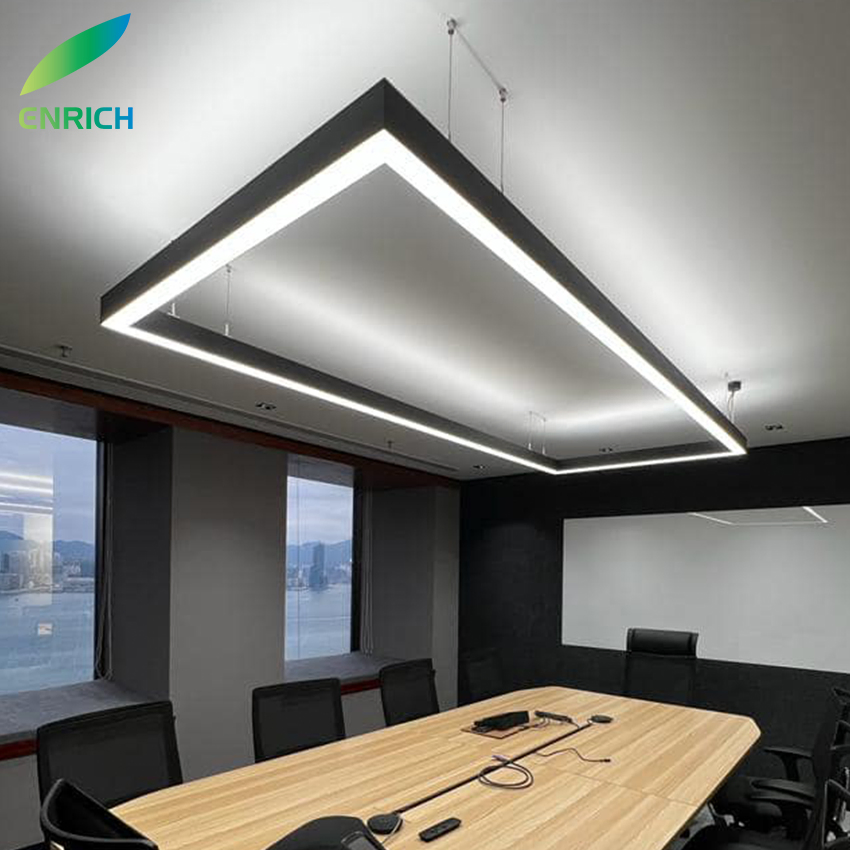 Rectangular LED Linear Light Round Corner LED Square Pendant Light for Studio Office Building Shopping Mall