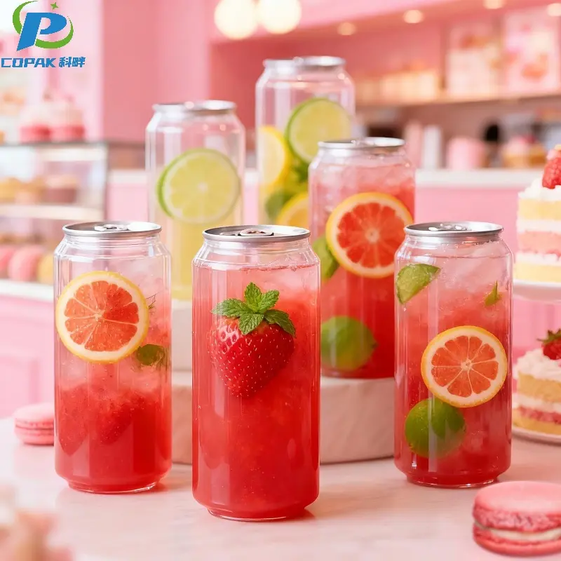 Custom design PET soda cans with lids