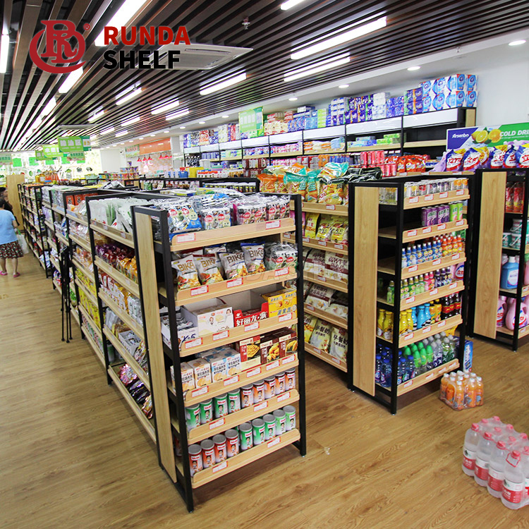 Promotional Single-Sided Metal Display Shelf Rack Not Second-Hand for Supermarket Wood Shelf Used for Usage