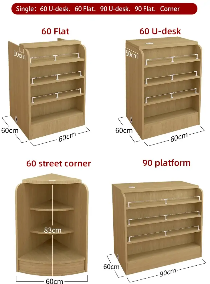 Hot Sale Product Checkout Counter Wooden Cashier Check Table Sample Design Stone Grain Wood Materials Grocery Shop Counter Rz