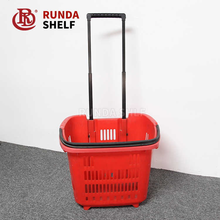 HB-08 Plastic Foldingl Wicker Shopping Basket with Wheels