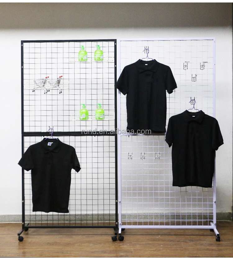 Single-Sided Retail Display Rack Heavy-Duty Gridwall Panel Stand Movable Floorstanding Steel Grid Wall for Store Use