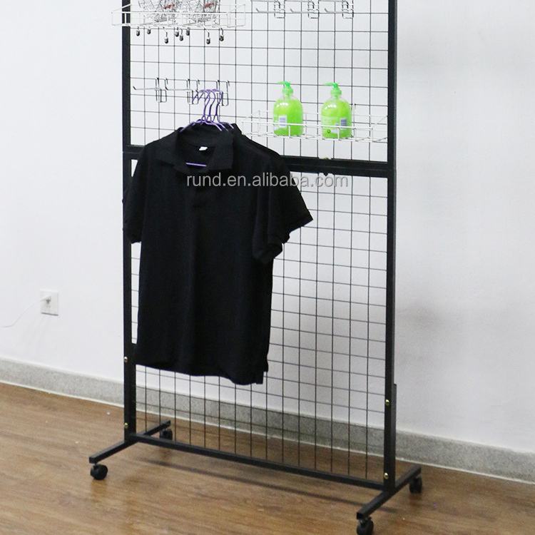 Single-Sided Retail Display Rack Heavy-Duty Gridwall Panel Stand Movable Floorstanding Steel Grid Wall for Store Use