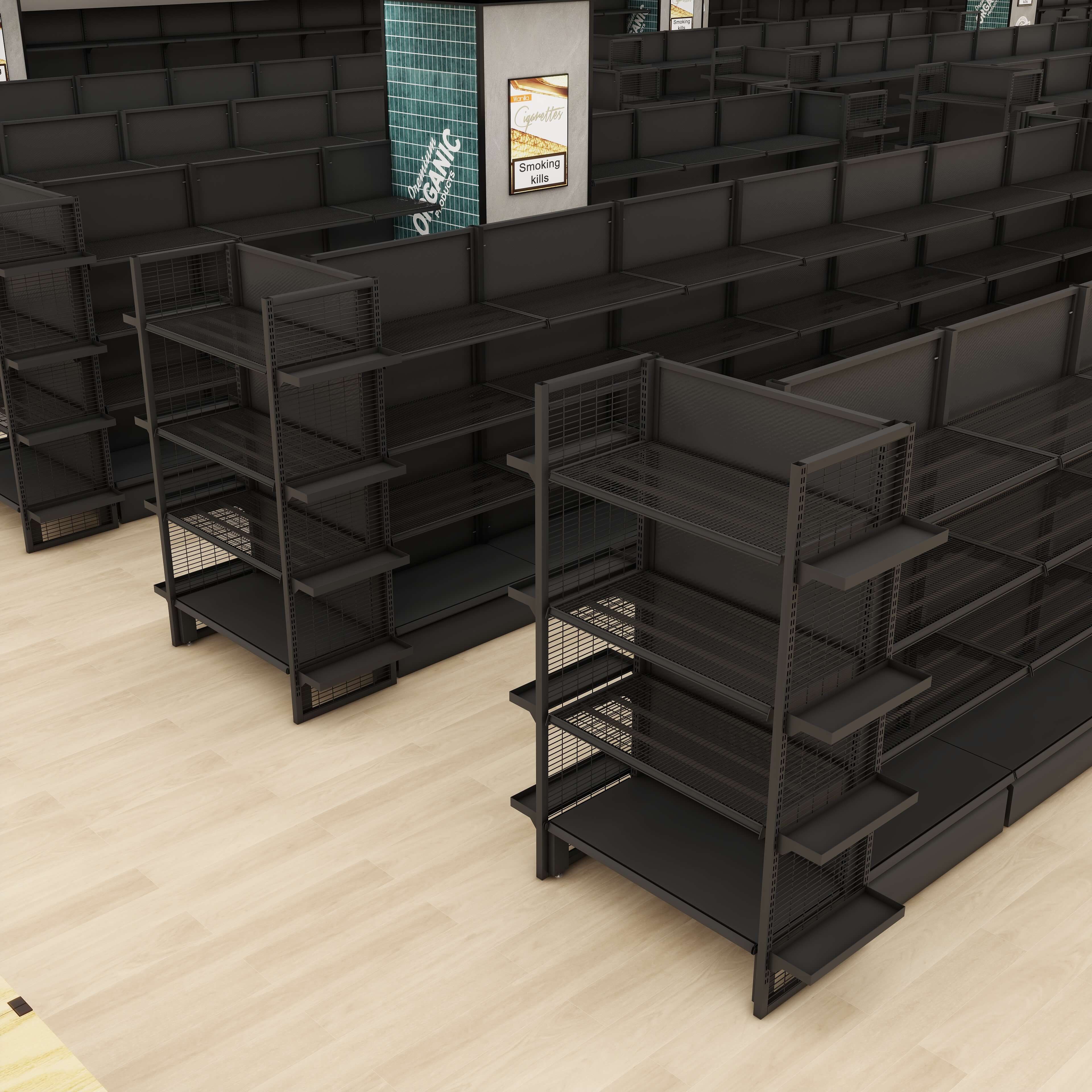 Double-Sided Metallic Light Duty Grocery Shelves for Small Supermarket Display Rack