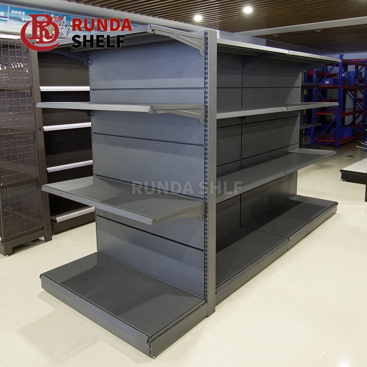 Light Duty Double-Sided Metal Shelves 120KG Retail Store Display Rack Steel for Grocery Supermarket Items Food Gondola Items