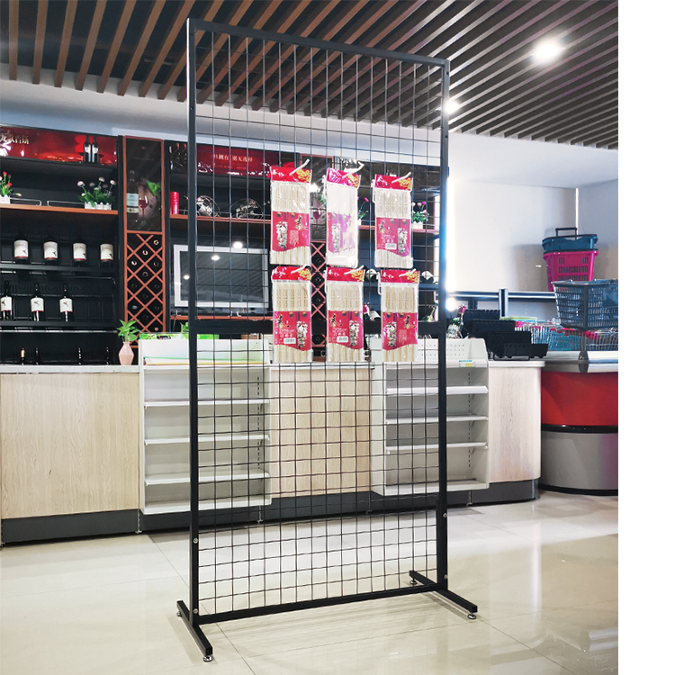 Heavy Duty Single-Sided Wire Gridwall Display Rack Stand Sturdy T-Base Floorstanding on Wheels Steel Grid Wall Panels