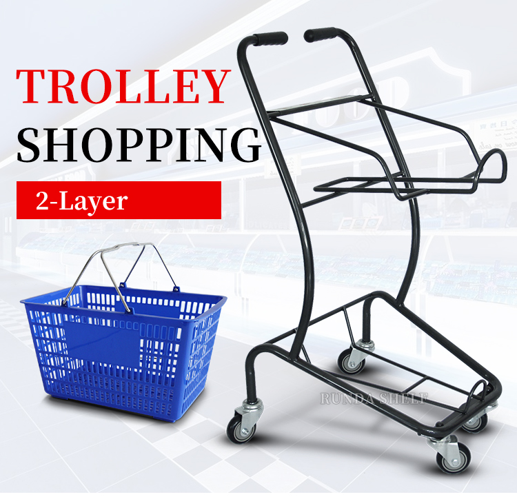 Supermarket Shopping Trolley with Black Wheels Chrome Plated Folding Unfolding Features PP Plastic Material Price Playmarket