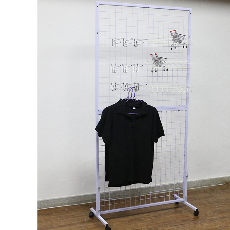 Two Sided White Steel Grid Wall Panel Fruit and Vegetable Display Rack 10 Sets for Shop Window Product Shelf