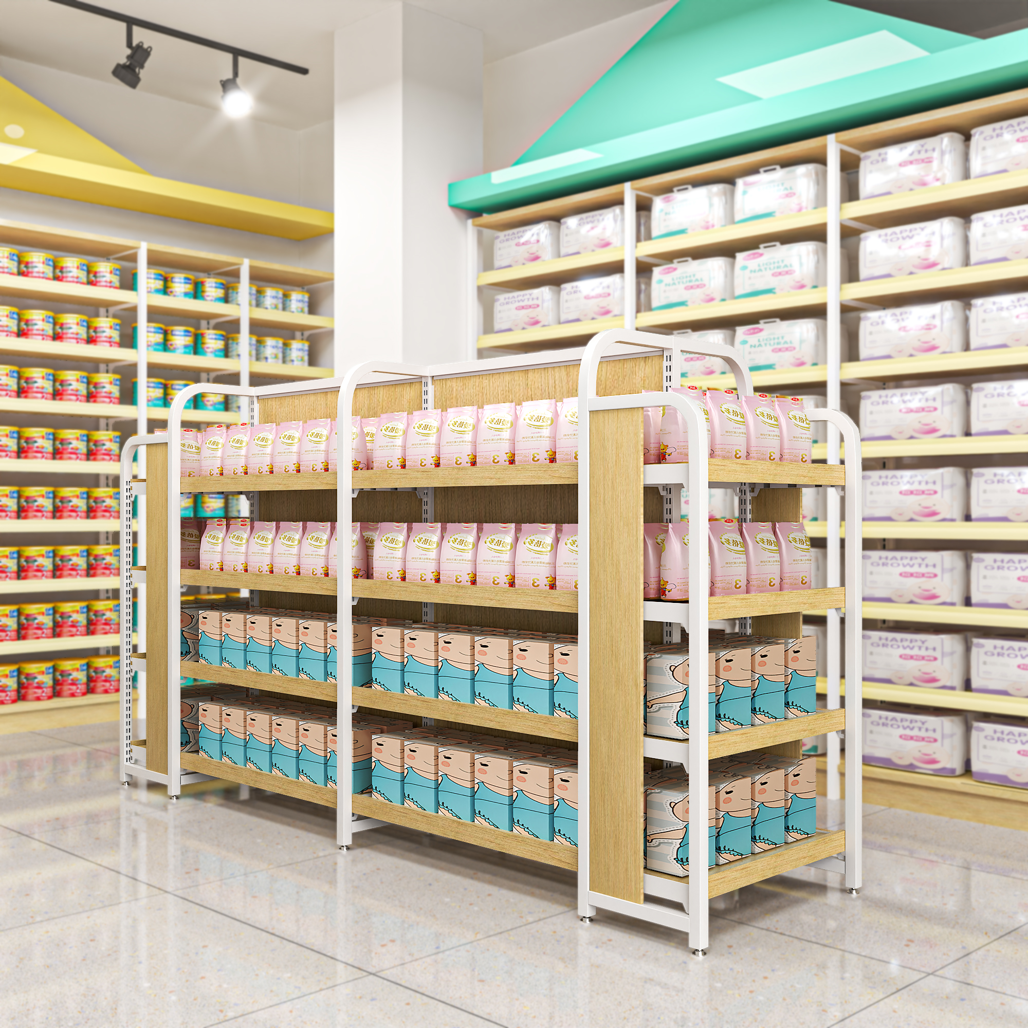 Steel and Wood Shelves, Stationery and Supplies Shelves, Mother and Baby Pet Store Shelves