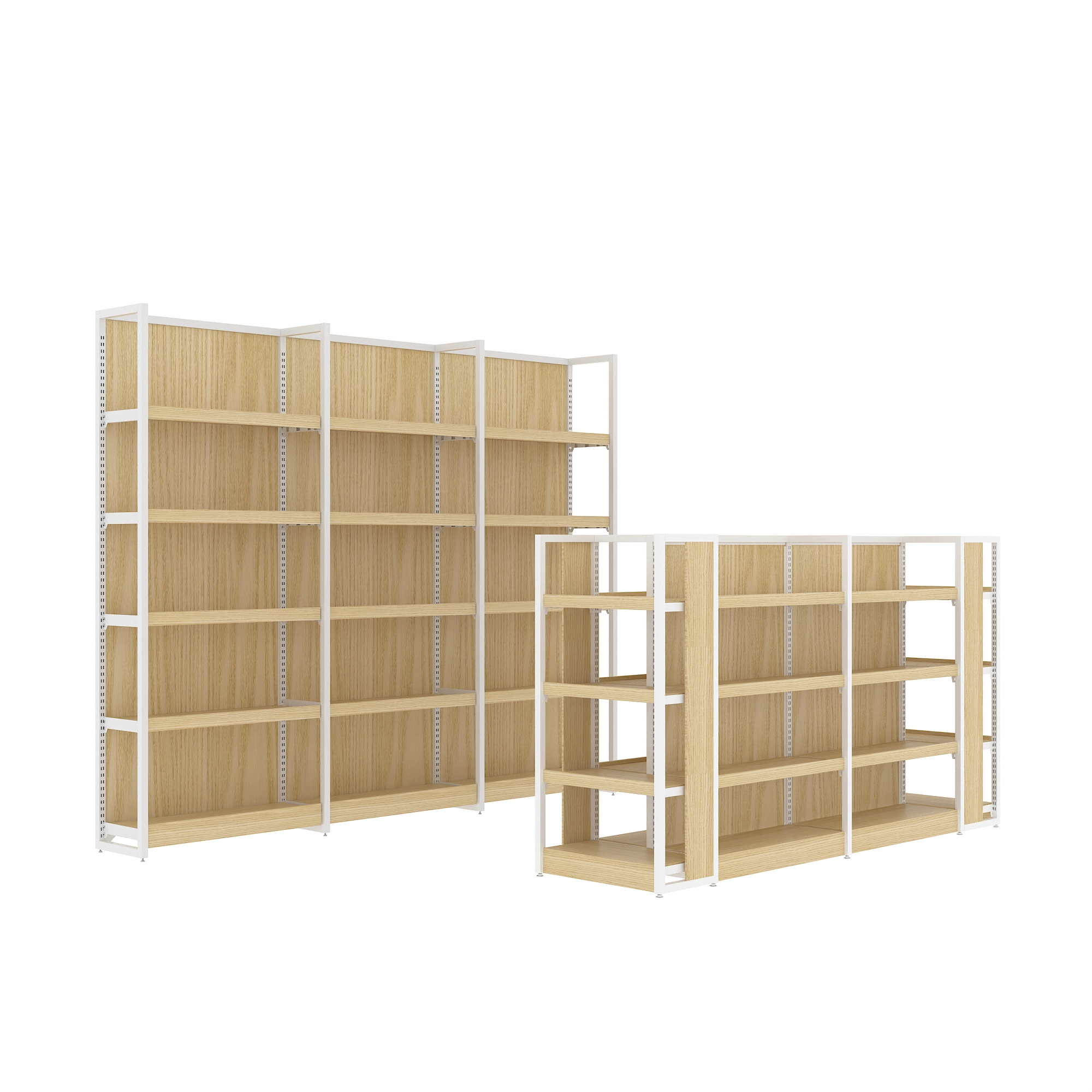 Modular Iron Wood Combined Display Shelf Double-Sided Supermarket Shelving for Light Duty Flexible Layouts Rack