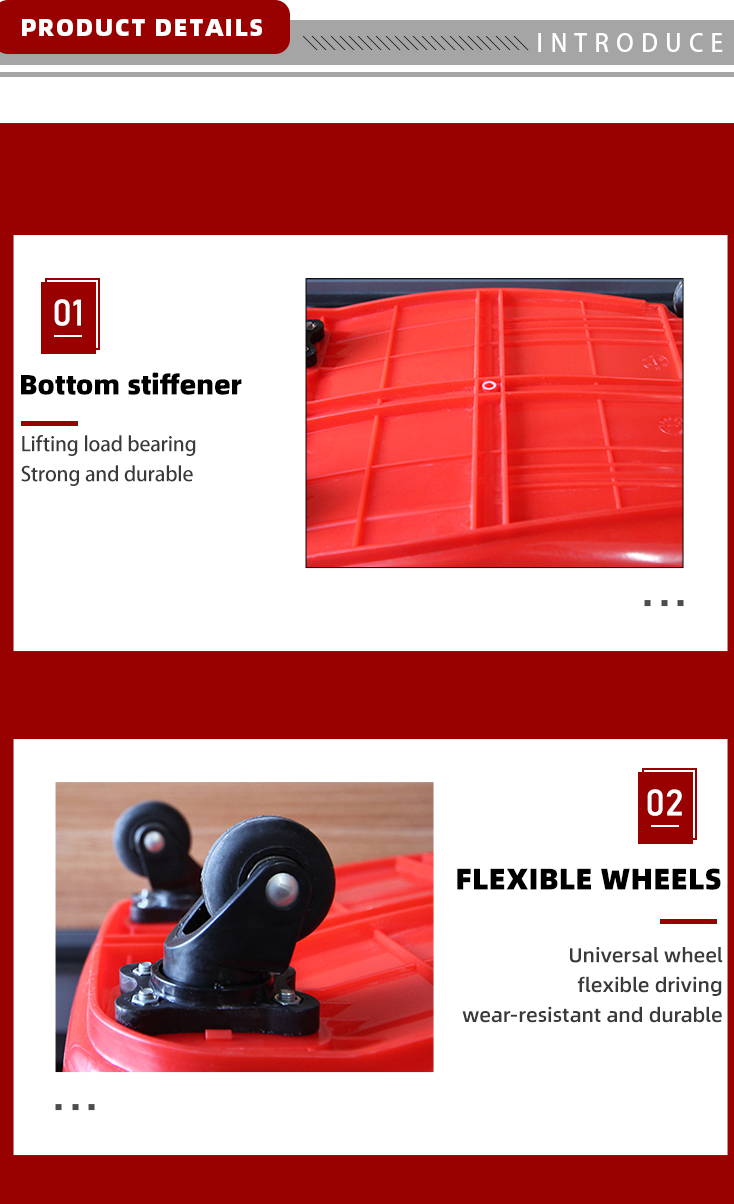 RUNDA-PW603 Red Single Pull Rod and One Handle with 4 Wheels Shopping Basket Plastic 40 Liters Capacity Supermarket Use RZ