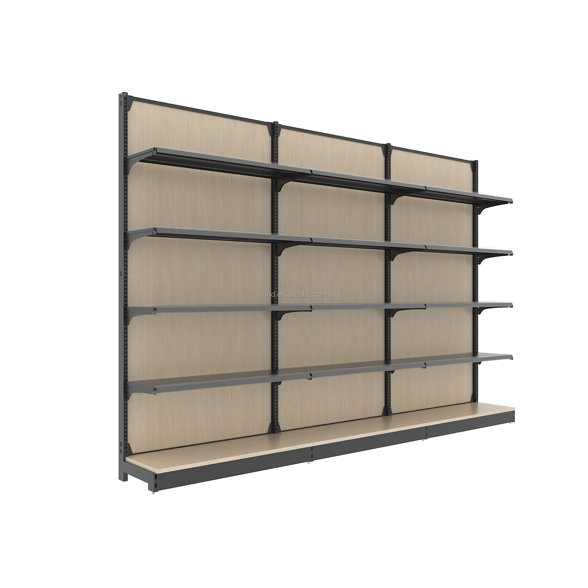 Convenient Double-sided Metallic Supermarket Rack High Load Capacity Space-saving Freestanding Shelving Solutions