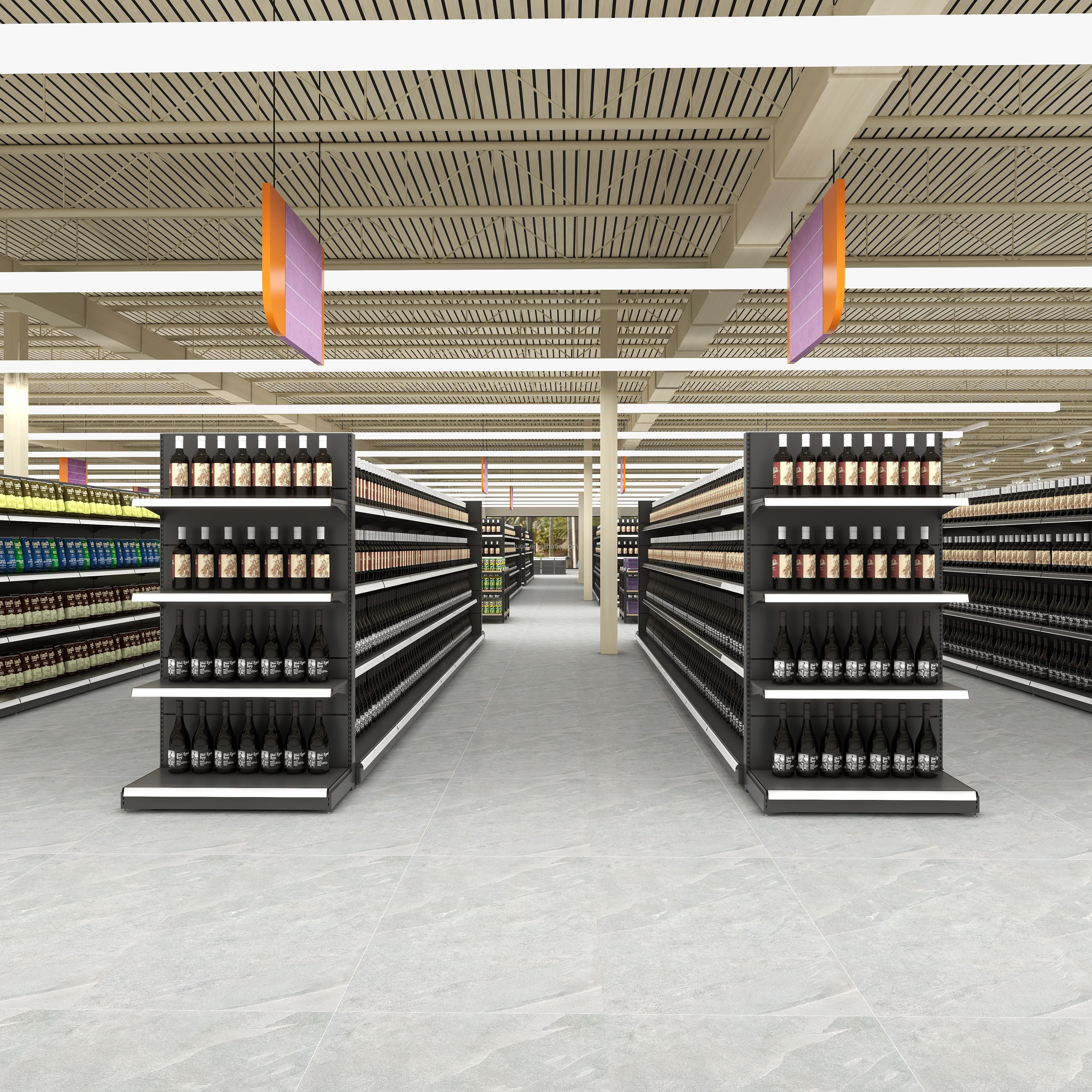 Double-Sided Retail Display Stand Supermarket Gondola Shelf for Grocery Shopping Light Duty Metal Rack for Department Store Shop