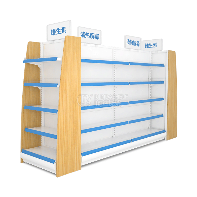Full White and Wood Pharmacy Used Convenience Store Use Equipment Runda Gondolas for Pharmacy