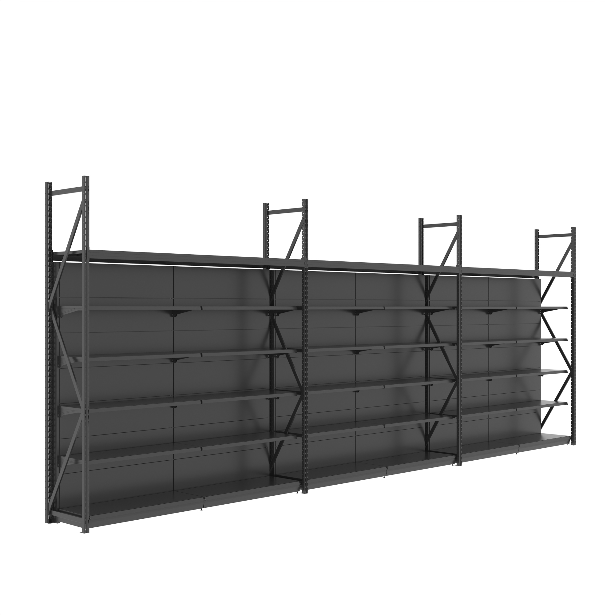 Large Heavy-Duty Double-Sided Metallic Shelves for Supermarket Storage and Display