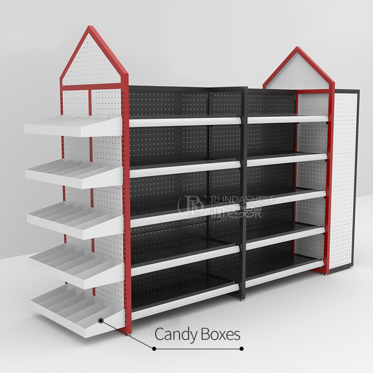 Double-Sided Runda Shelf Metal Supermarket Rack for Convenience and Grocery Stores