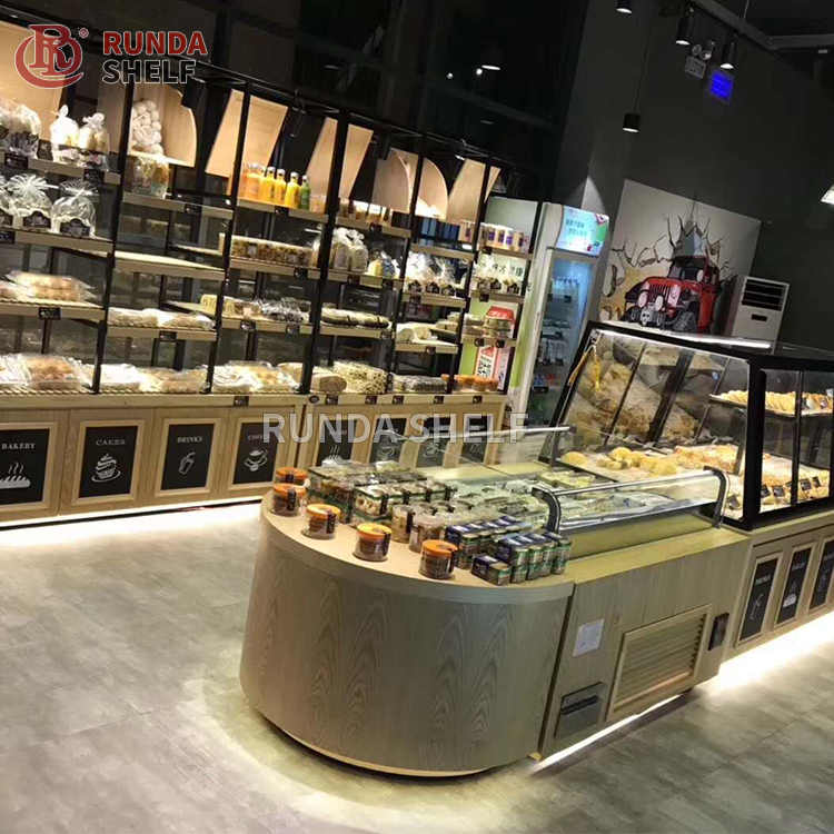 High Quality 4-Tier Bakery Display Stand Double-Sided Heavy-Duty Retail Wood and Iron Stand for Quality Storage
