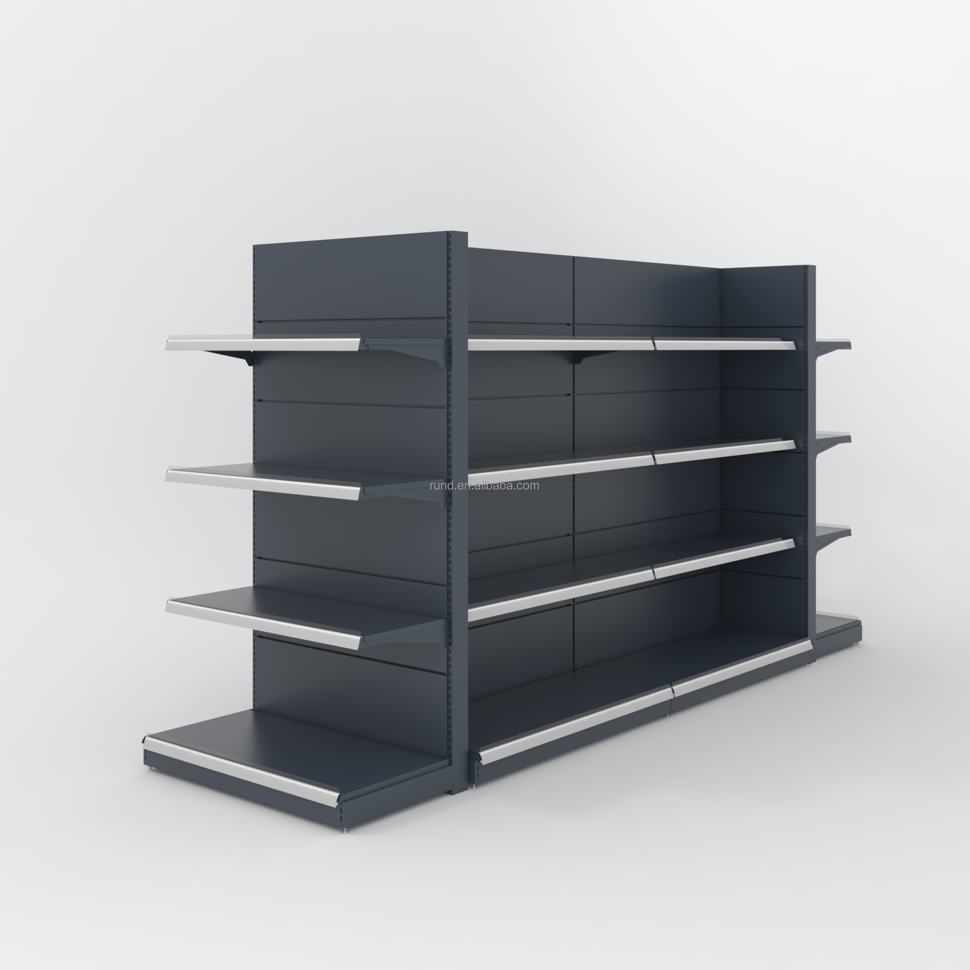 Heavy-Duty Double-Sided Steel Gondola Shelf for Retail Department Store and Grocery Rack Supermarket Metallic Storage Solution