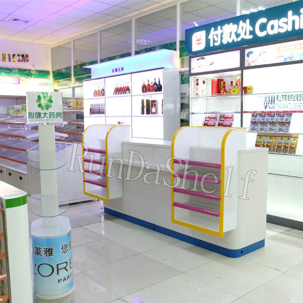 Wholesale RD Single-Sided Supermarket Rack Checkout Counter Multicoloured Metallic Cashier for Groceries and Supermarkets