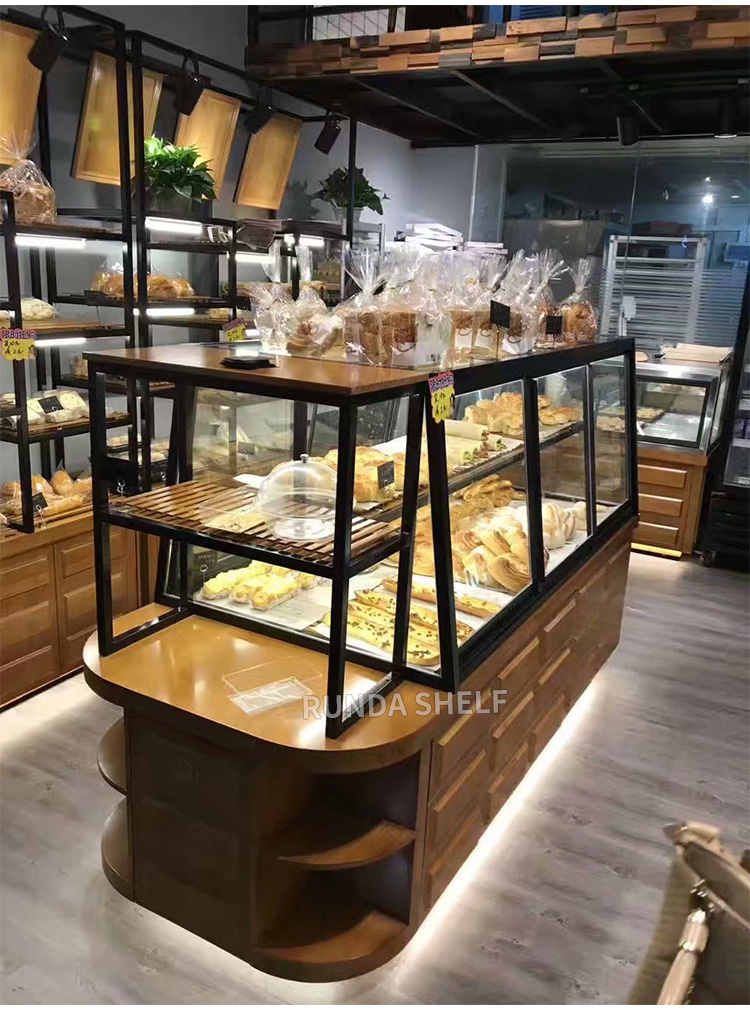 Supermarket Bakery Store Retail Single-Sided Wood Bread Display Stand Rack Light Duty Metal Shelf