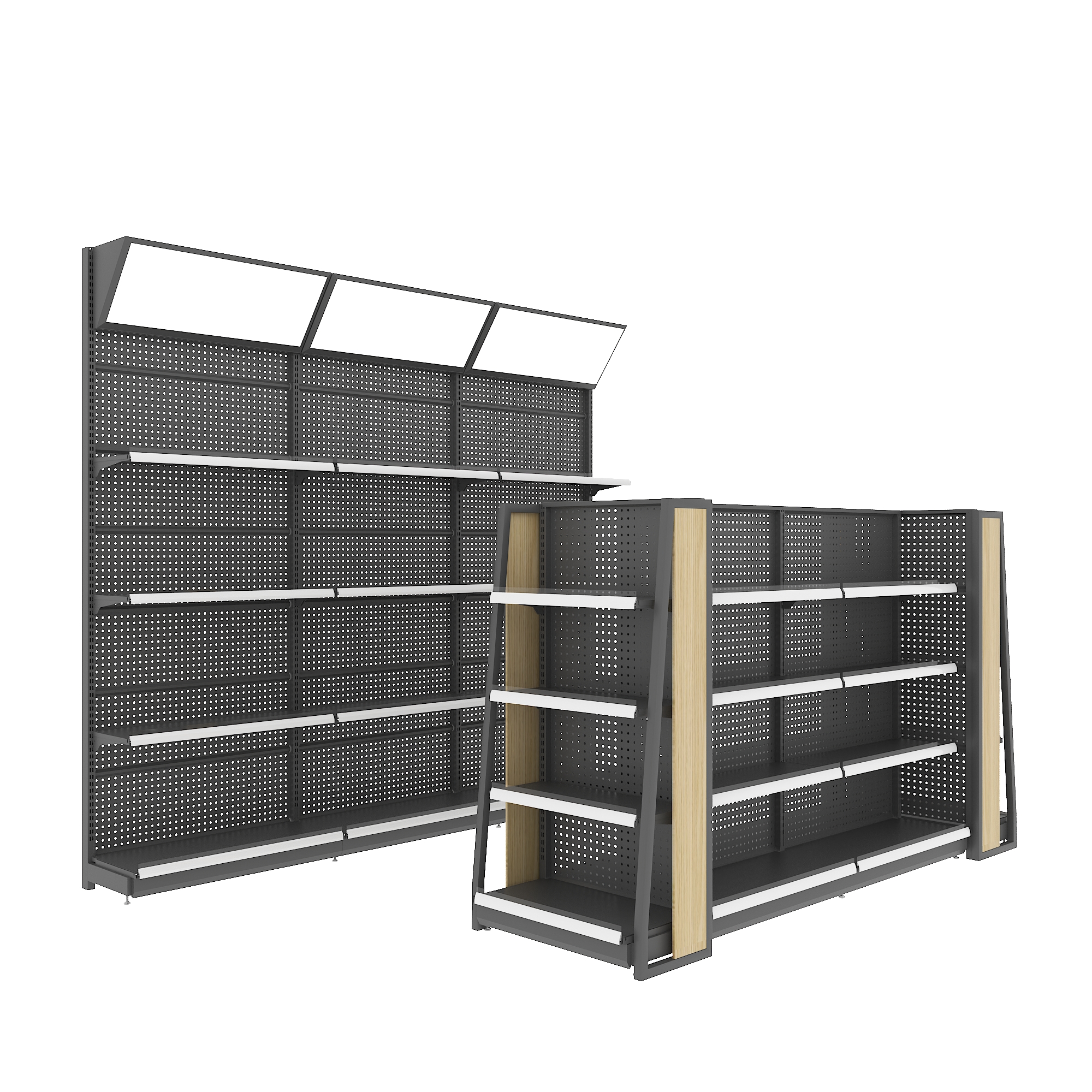 Supermarket Rack Metallic Display Shelves for Convenience Store Mother and Baby Stores with Wooden Side Panels