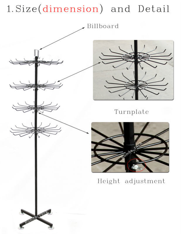 Single-Sided Light Duty Metal/Steel Jewelry Display Shelf Rotating Floor Stand for Body Piercing and Supermarket Rack Use