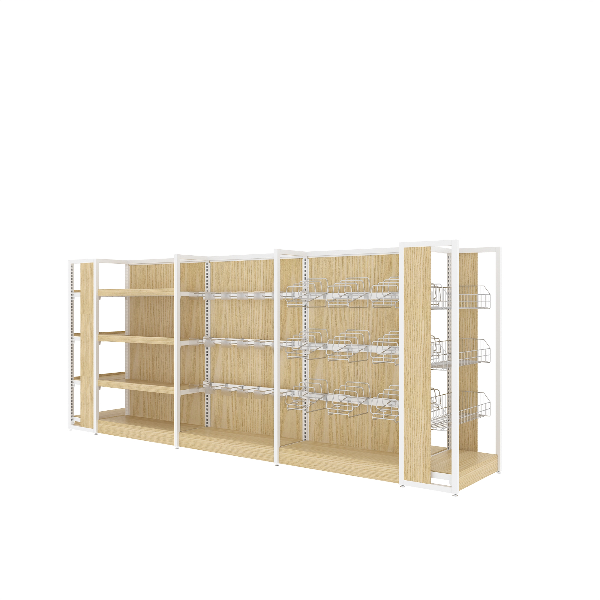 Modular Iron Wood Combined Display Shelf Double-Sided Supermarket Shelving for Light Duty Flexible Layouts Rack