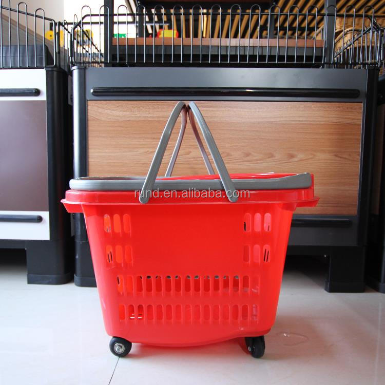 Trolley Supermarket Plastic Cart Collapsible Market Tote Shopping Basket for Shop