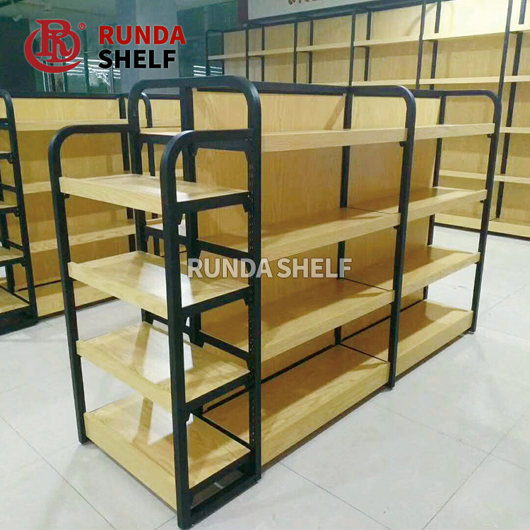 Double-Sided Steel and Wooden Shelf for Bathroom Supermarket Display Rack (RD-37#) Accepts T/T Western Union Payments