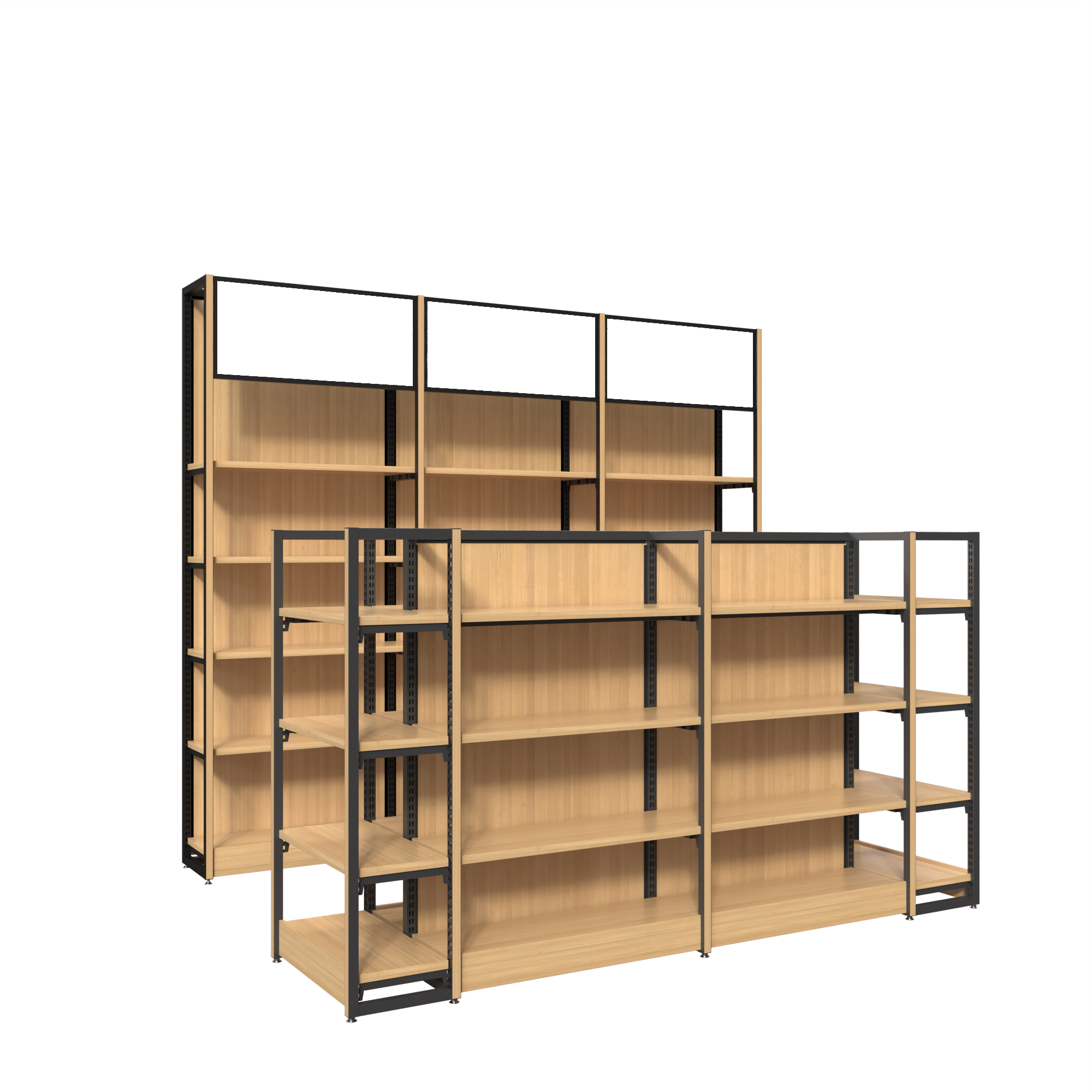 Red Wine Double-Sided Light Duty Steel and Wood Supermarket Rack Shelves Display Cabinets