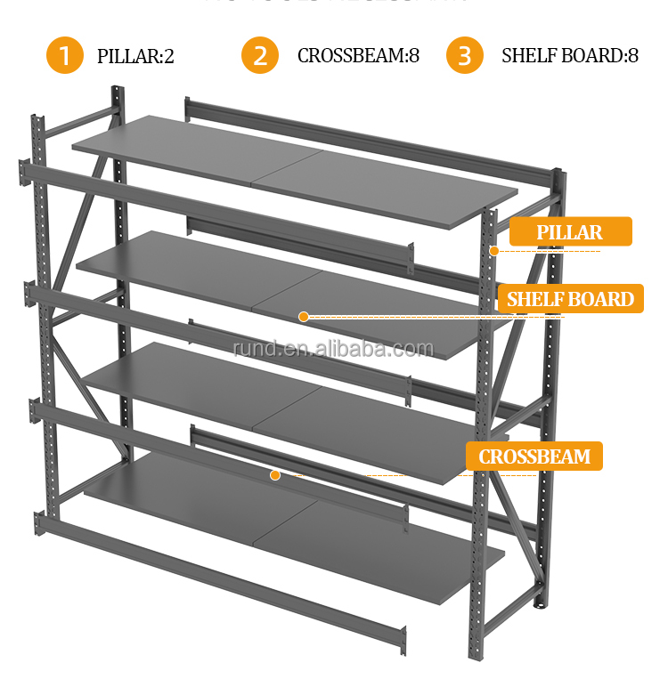 RD-33# Q235 Steel Multilayer Storage Rack Medium Duty Tier Adjustable Powder Coated Multi-Level Rack for Heavy Weight Cargo