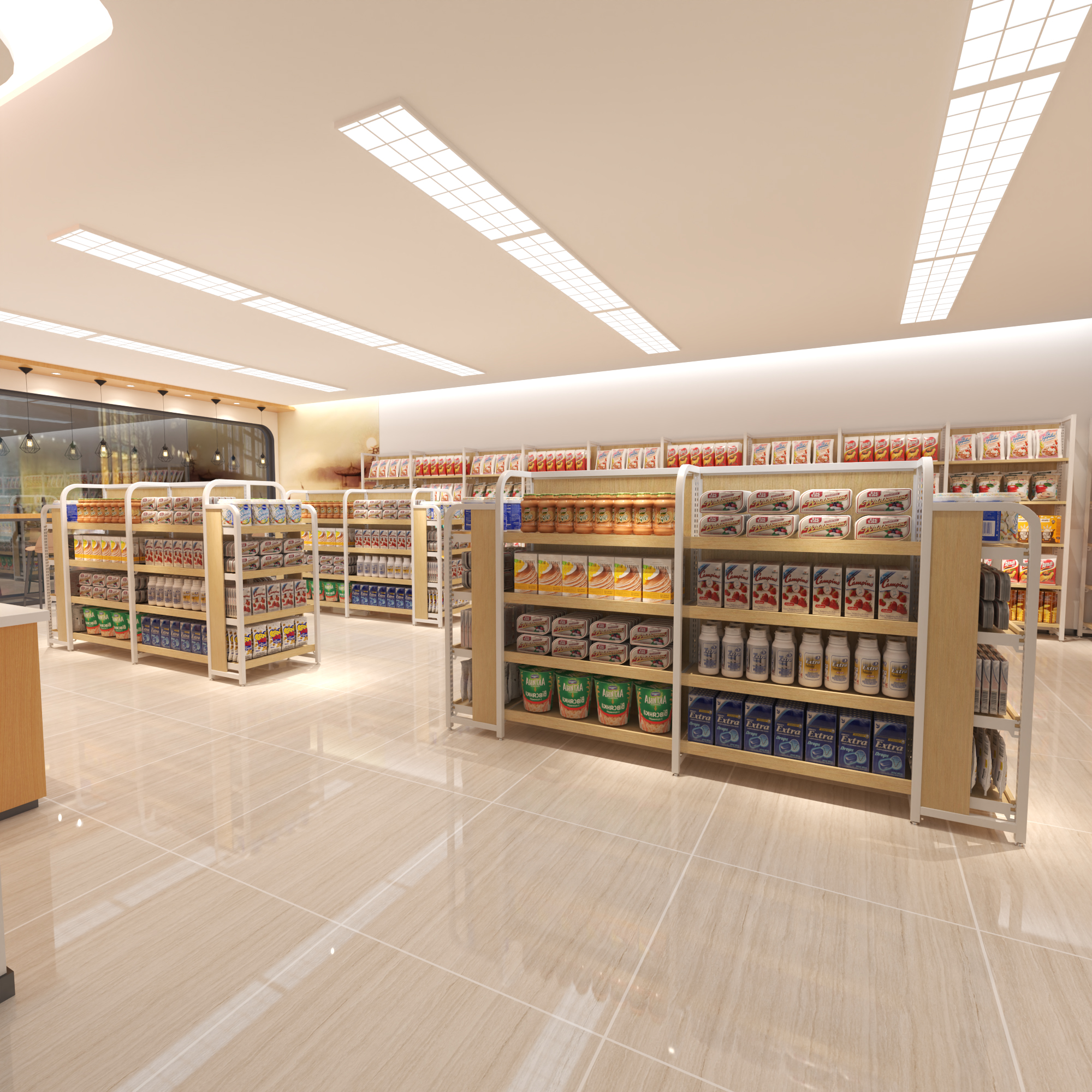 RD-38# Popular Multi-Case Rack Supermarket Shelves for Convenience Shops Yellow White Steel Metal for Store Display