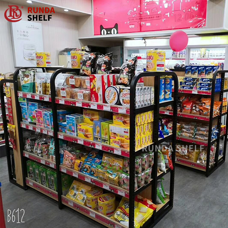 Light Duty Double-Sided Q235B Steel and Wooden Display Rack Gondola Shelving Supermarket Heavy Duty Style for Store Use