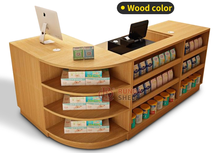 Steel and MDF Supermarket & Retail Store Checkout Counter with Corner Rack