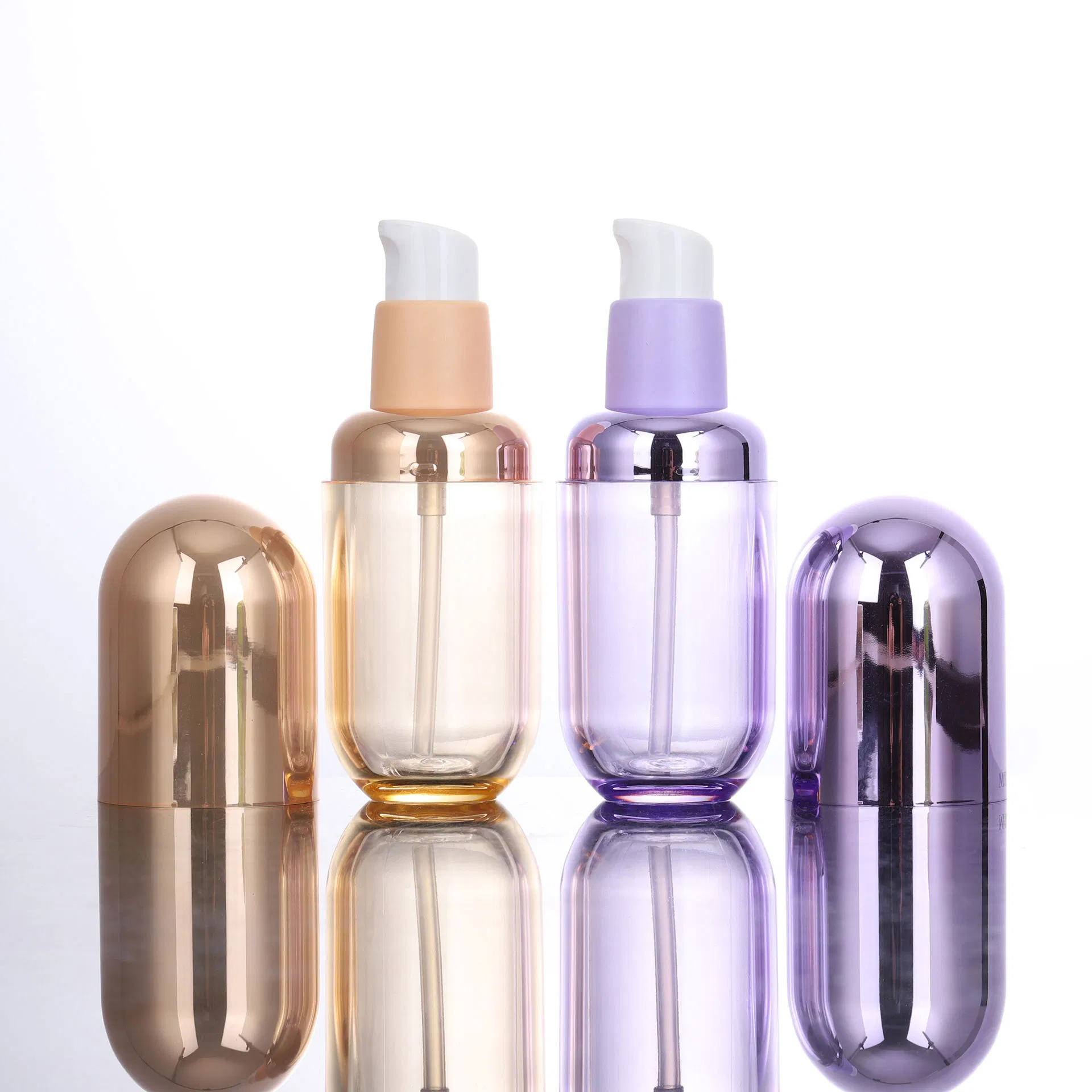 Custom Color Logo Capsule Shape Cosmetic Packaging Skincare Container Foundation Lotion Bottle with Pump