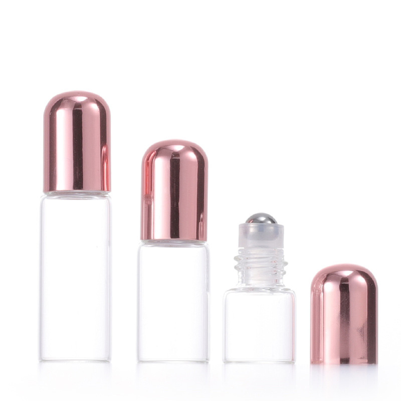 Free Sample Travel Cosmetic Packaging 1ml 2ml 3ml 5ml Rose Gold Glass Roll on Perfume Essential Oil Bottle